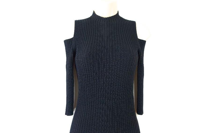 Maje Black Ribbed Knit Cold Shoulder Dress