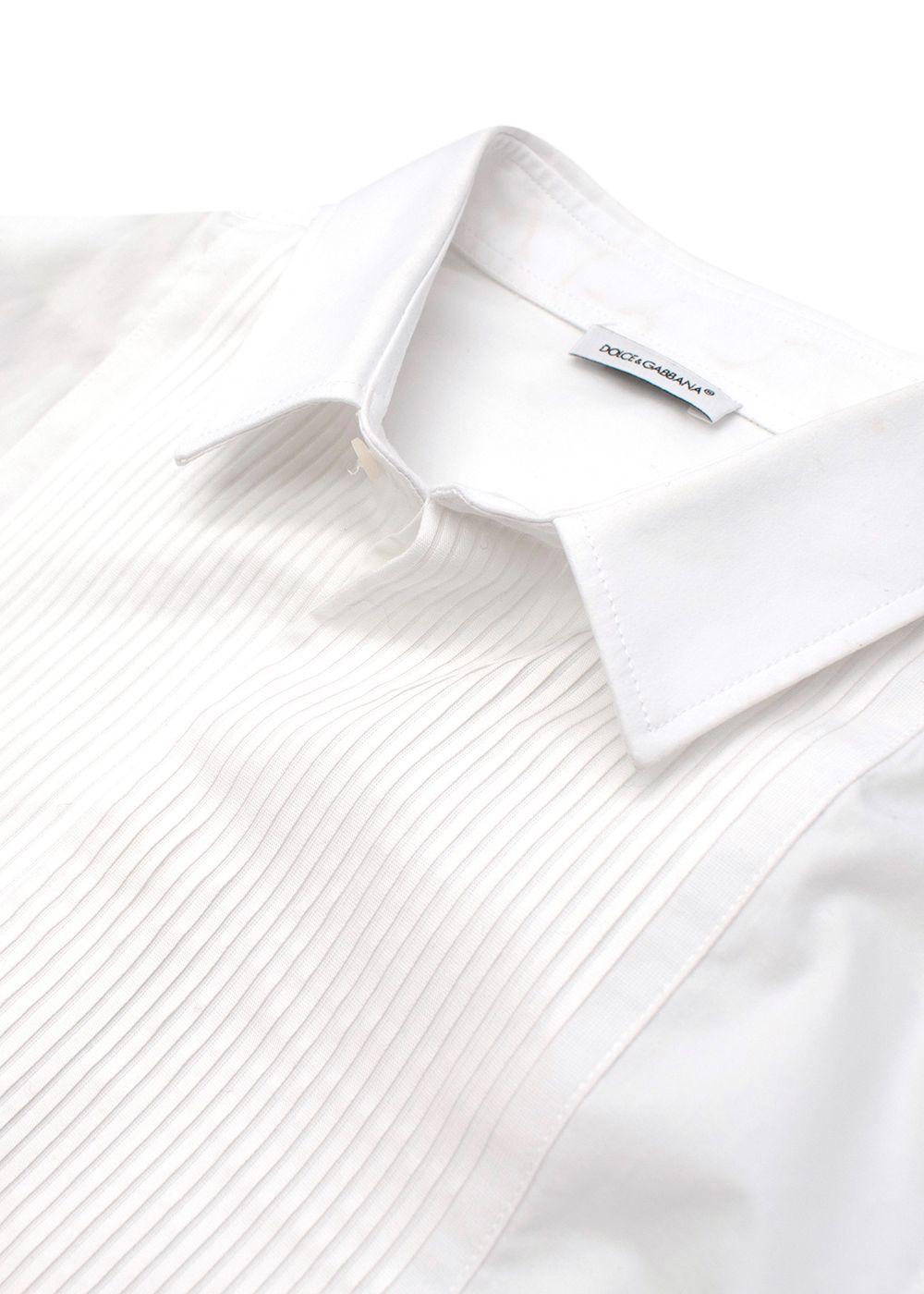 Kids Pleated White Cotton Fitted Shirt