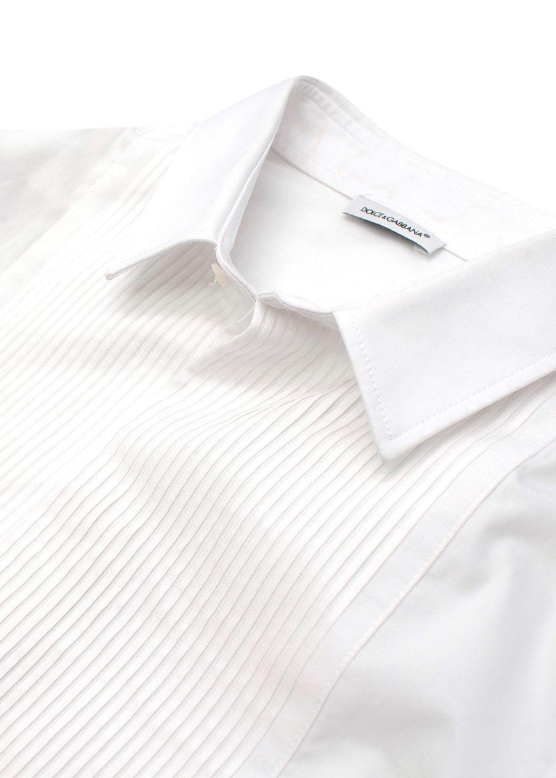 Kids Pleated White Cotton Fitted Shirt