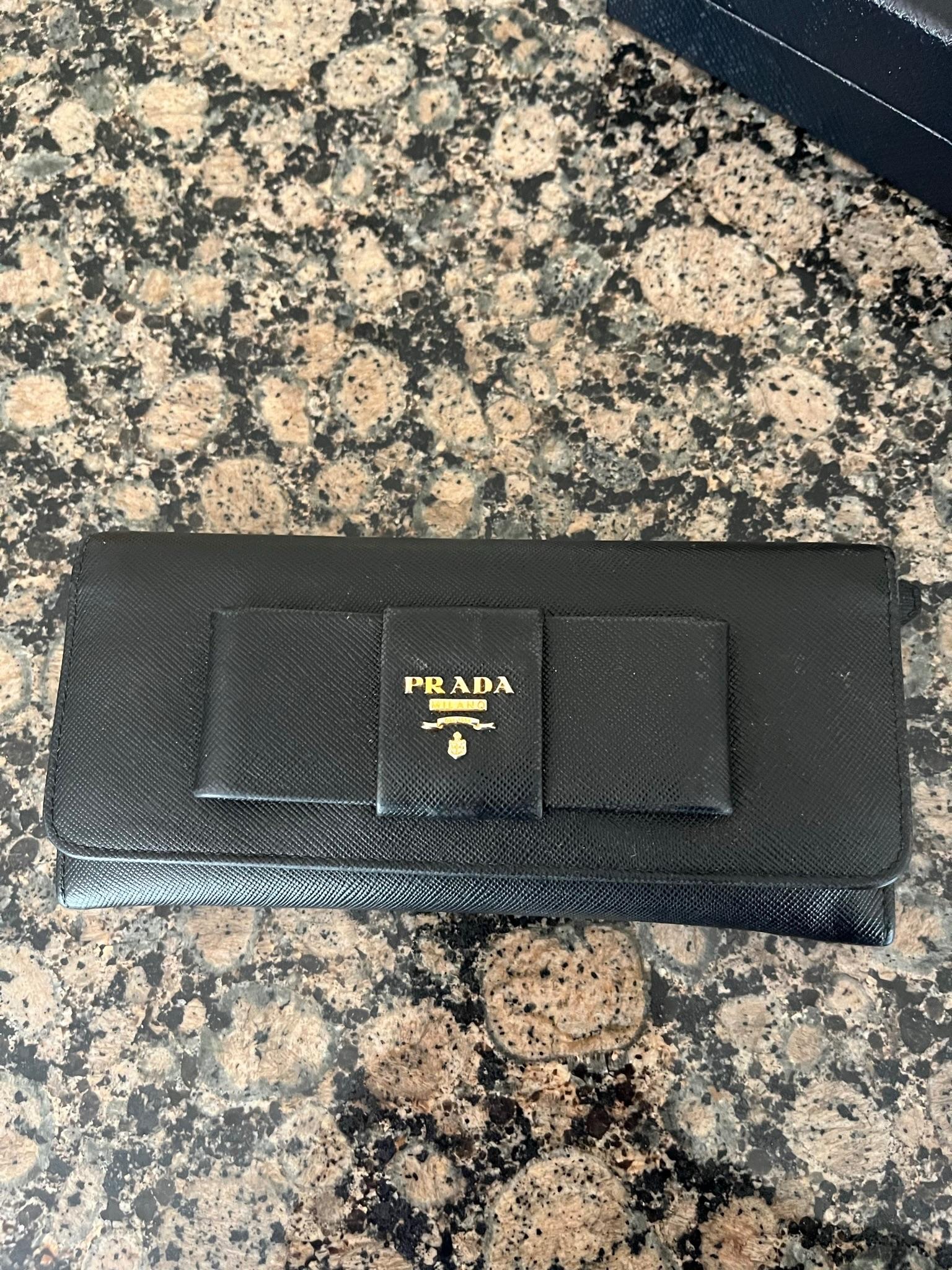 Prada Black Saffiano Leather Bow Wallet