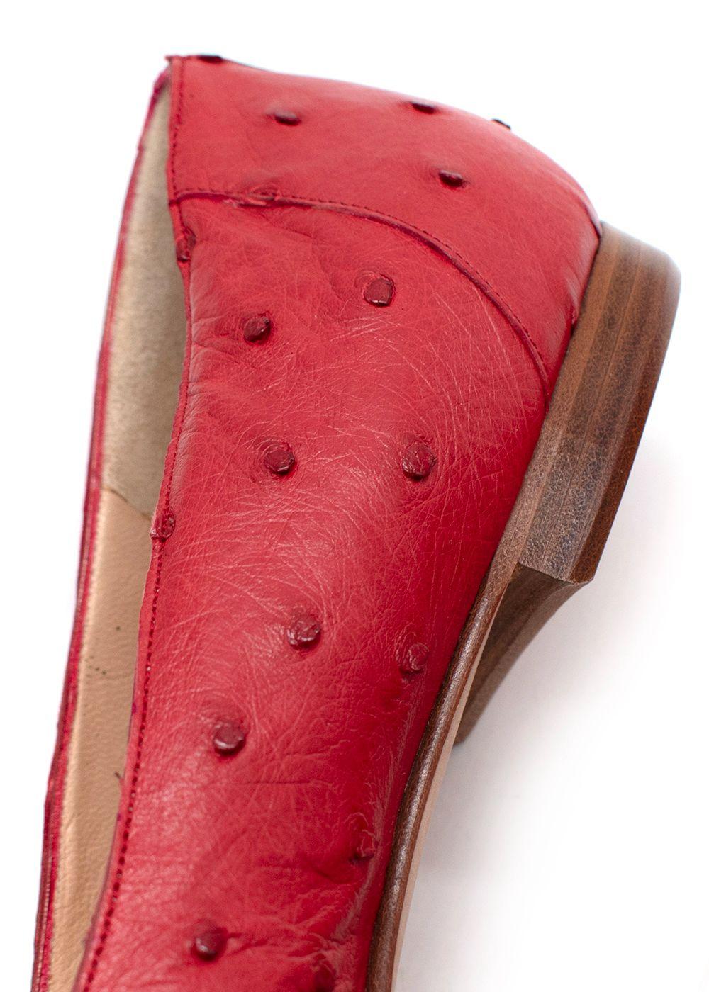 Manolo Blahnik Red Ostrich Ballet Flats
