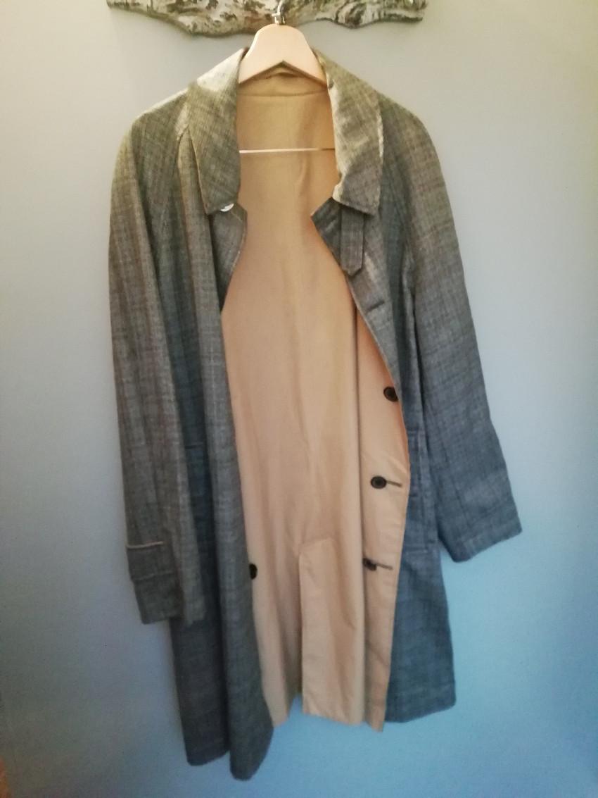 Lanvin Grey Check Tweed & Tan Reversible Mac