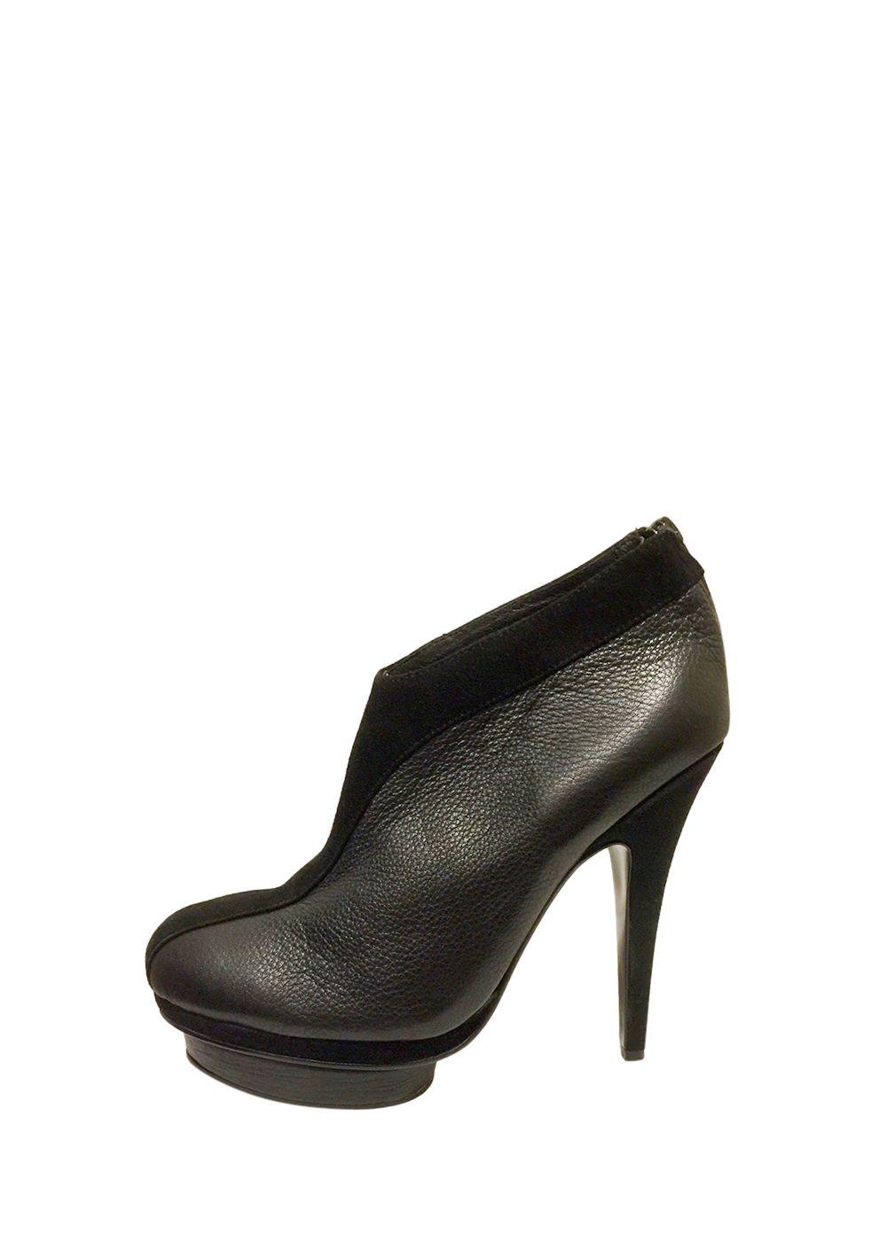 Vintage Black Leather & Suede Platform Heeled Easy Booties