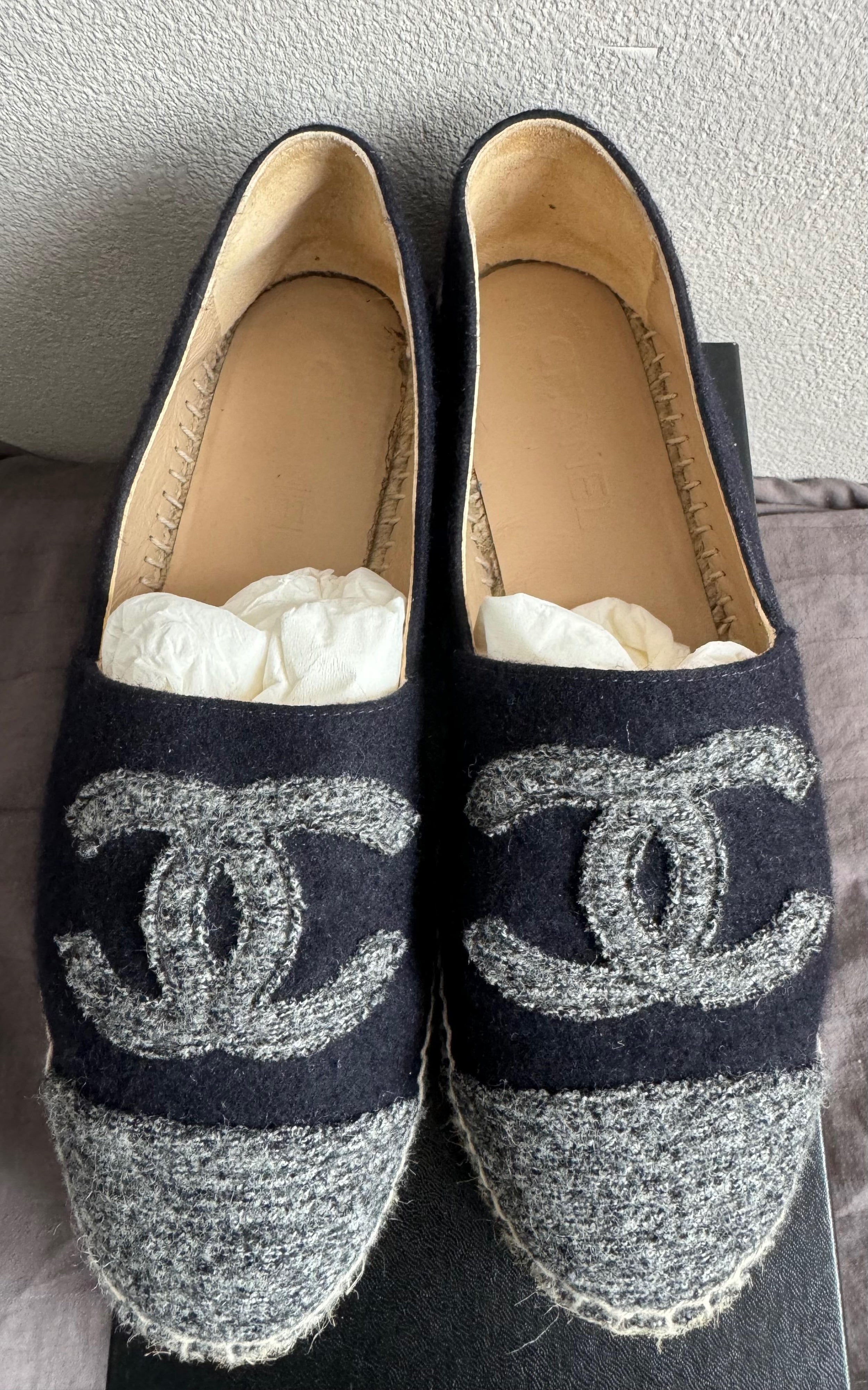 Chanel Navy and Grey Wool Espadrilles