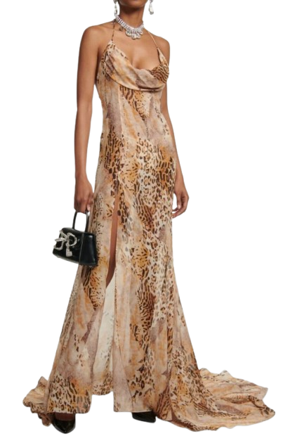 Alessandra Rich Leopard-Print Silk Georgette Gown