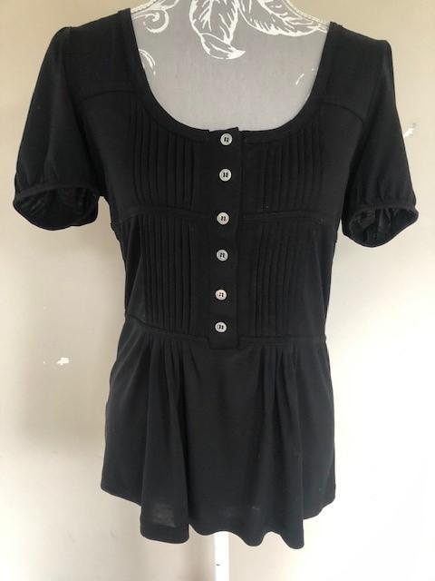 Burberry Black Pintuck Button Detail T-Shirt
