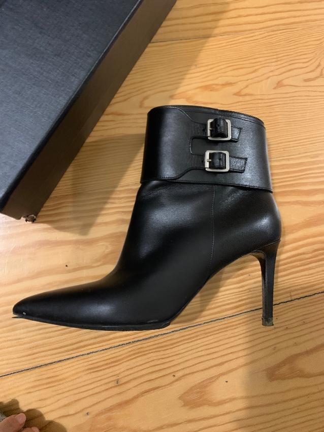 Saint Laurent Black Leather Wrap Buckle Ankle Boots