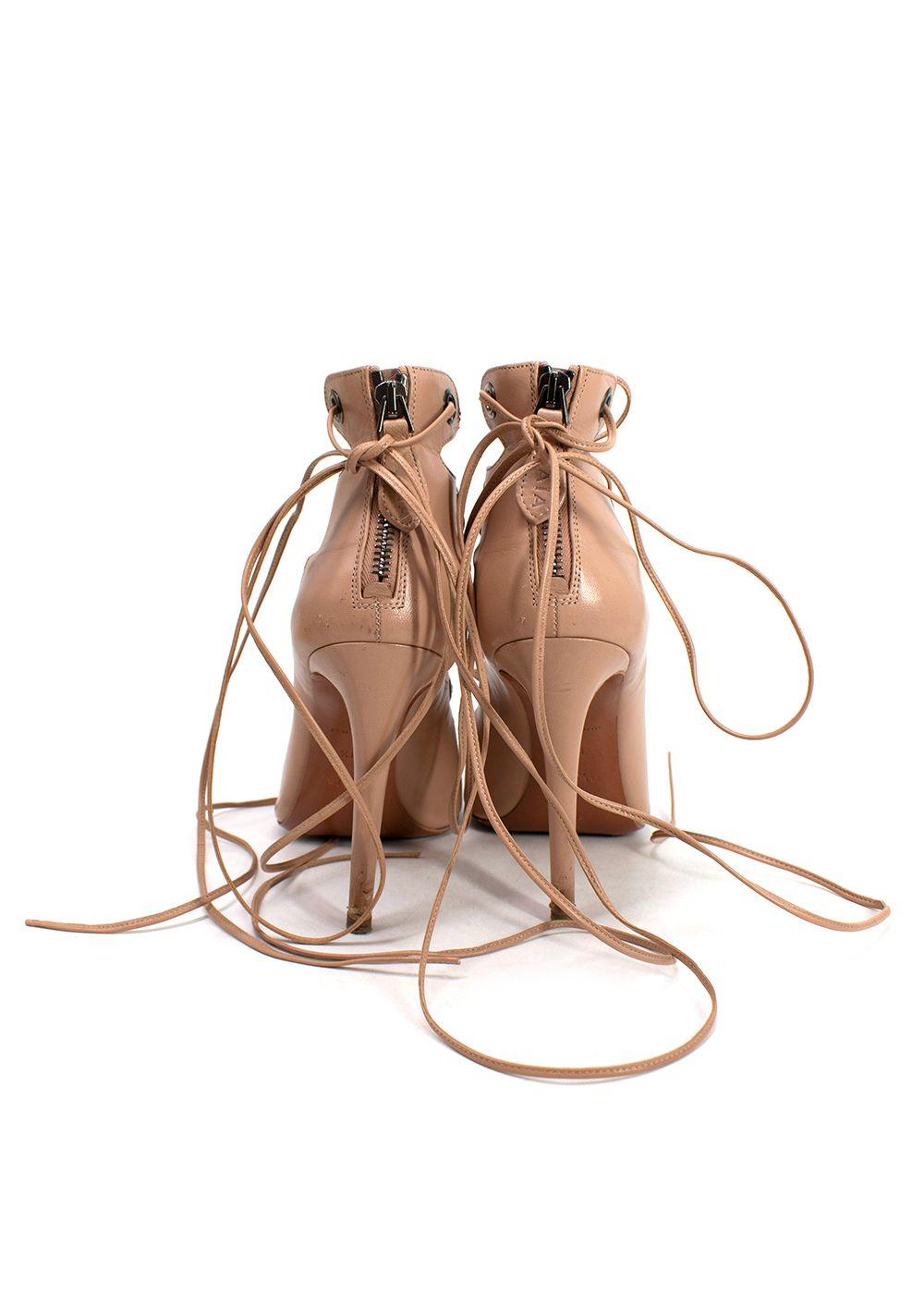 Alaia Blush Leather Lace-up Sandals