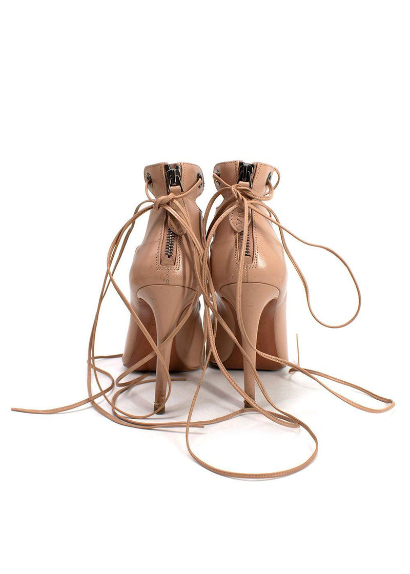 Alaia Blush Leather Lace-up Sandals