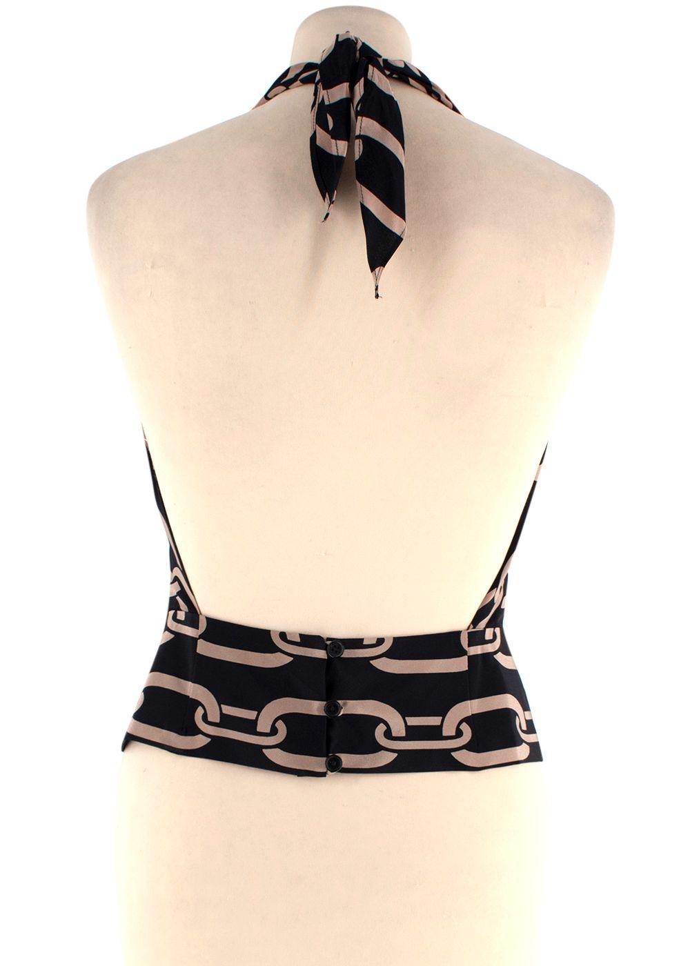 Nili Lotan Black Agathe Chain Print Silk Halterneck Top