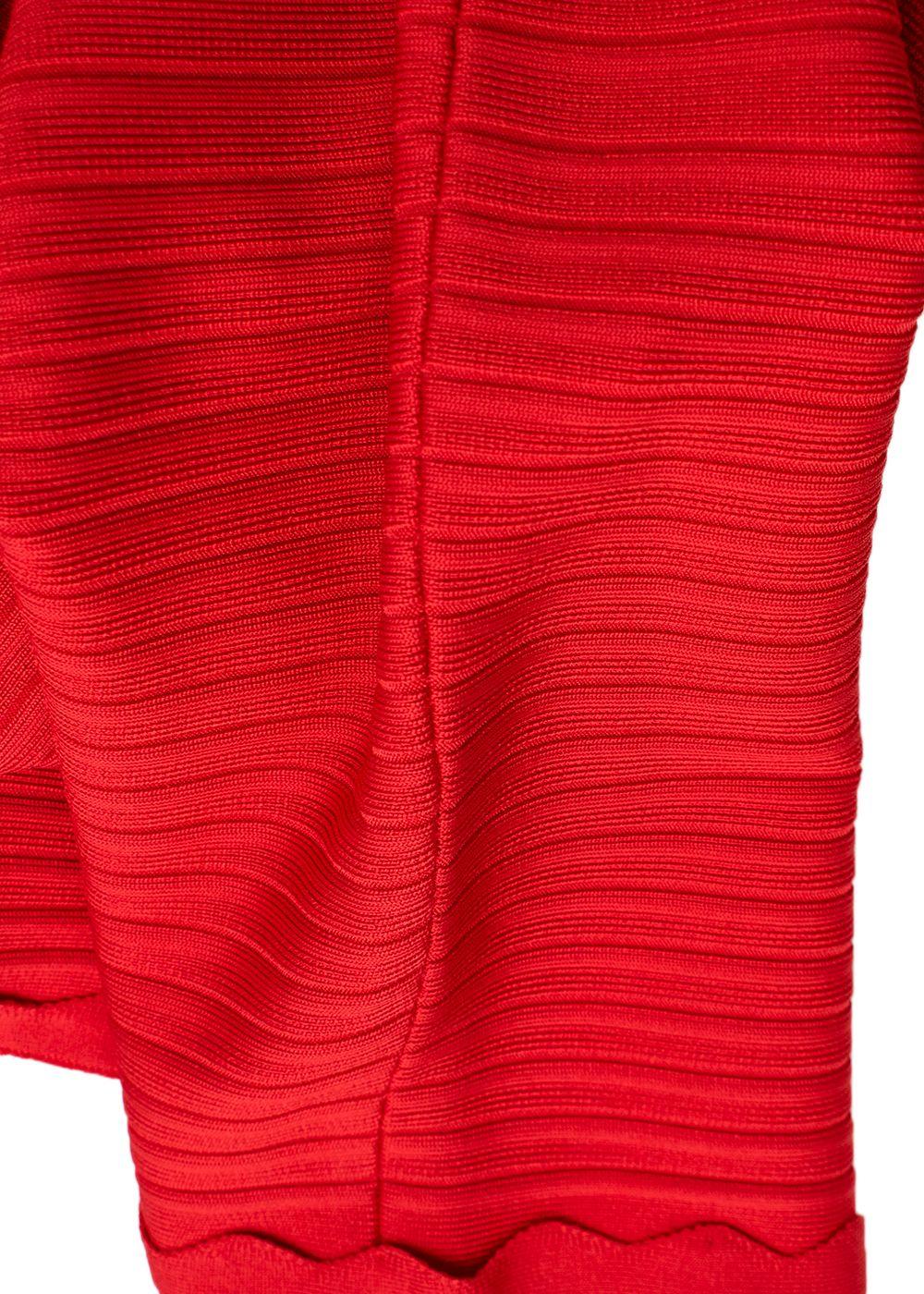 Red Stretch Knit Bandage Skirt with Scalloped Hem