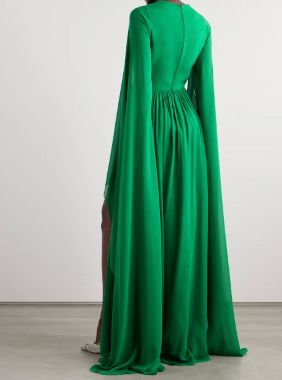 Elie Saab Green Silk Belted Gown