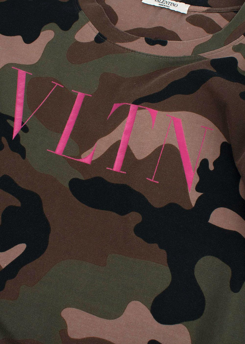 Valentino Camo T-Shirt with Pink Logo