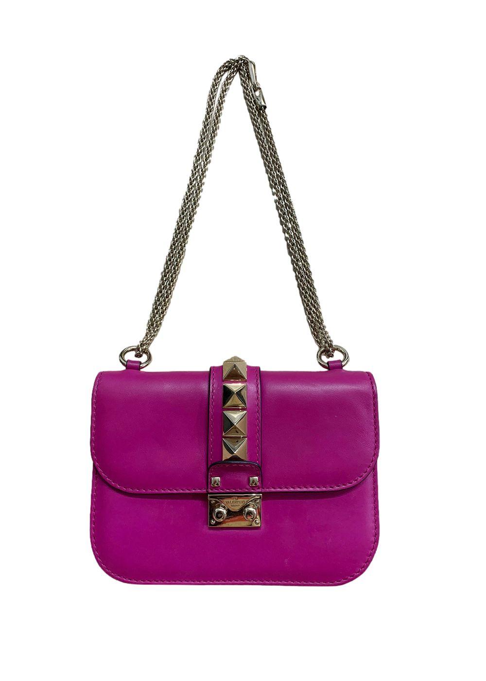 Fuschia Glam Lock Studded Shoulder Bag