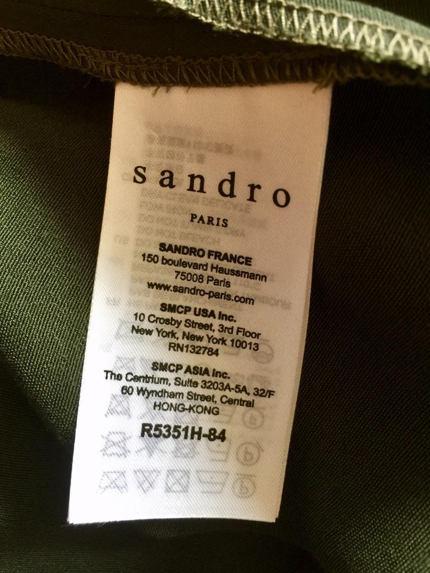 Sandro Olive Satin Dress with Eyelet Detailed Belt