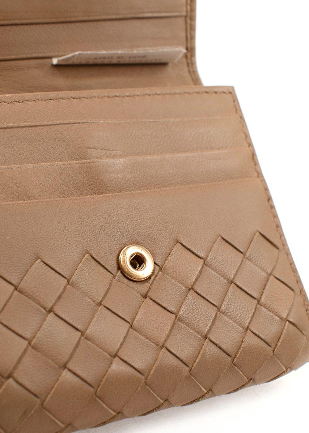 Bottega Veneta  Beige  Small Intrecciato Tri-Fold Wallet