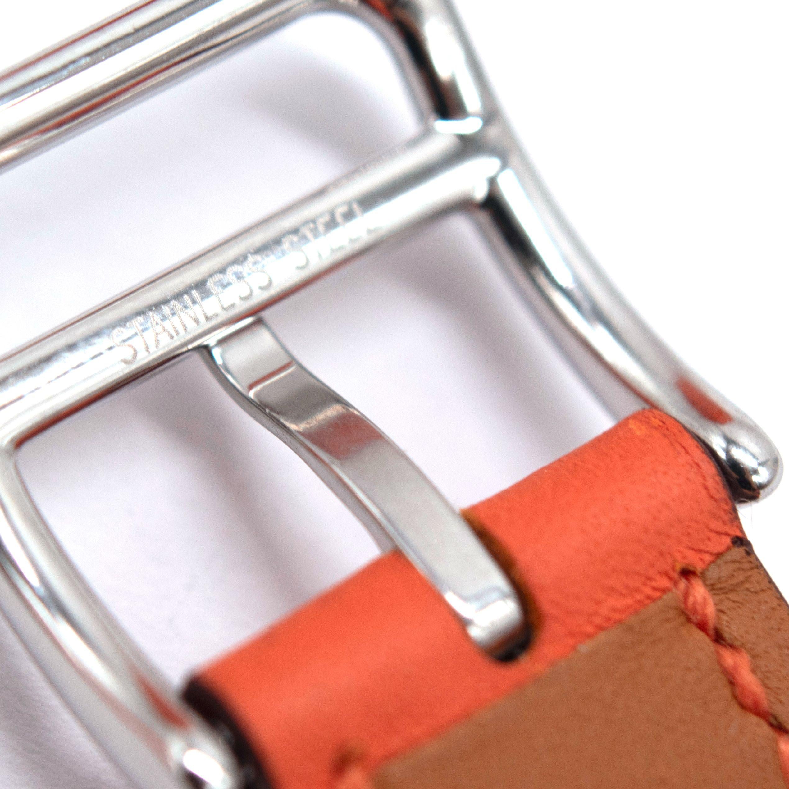Hermes Small "Heure H" Watch With Orange Strap
