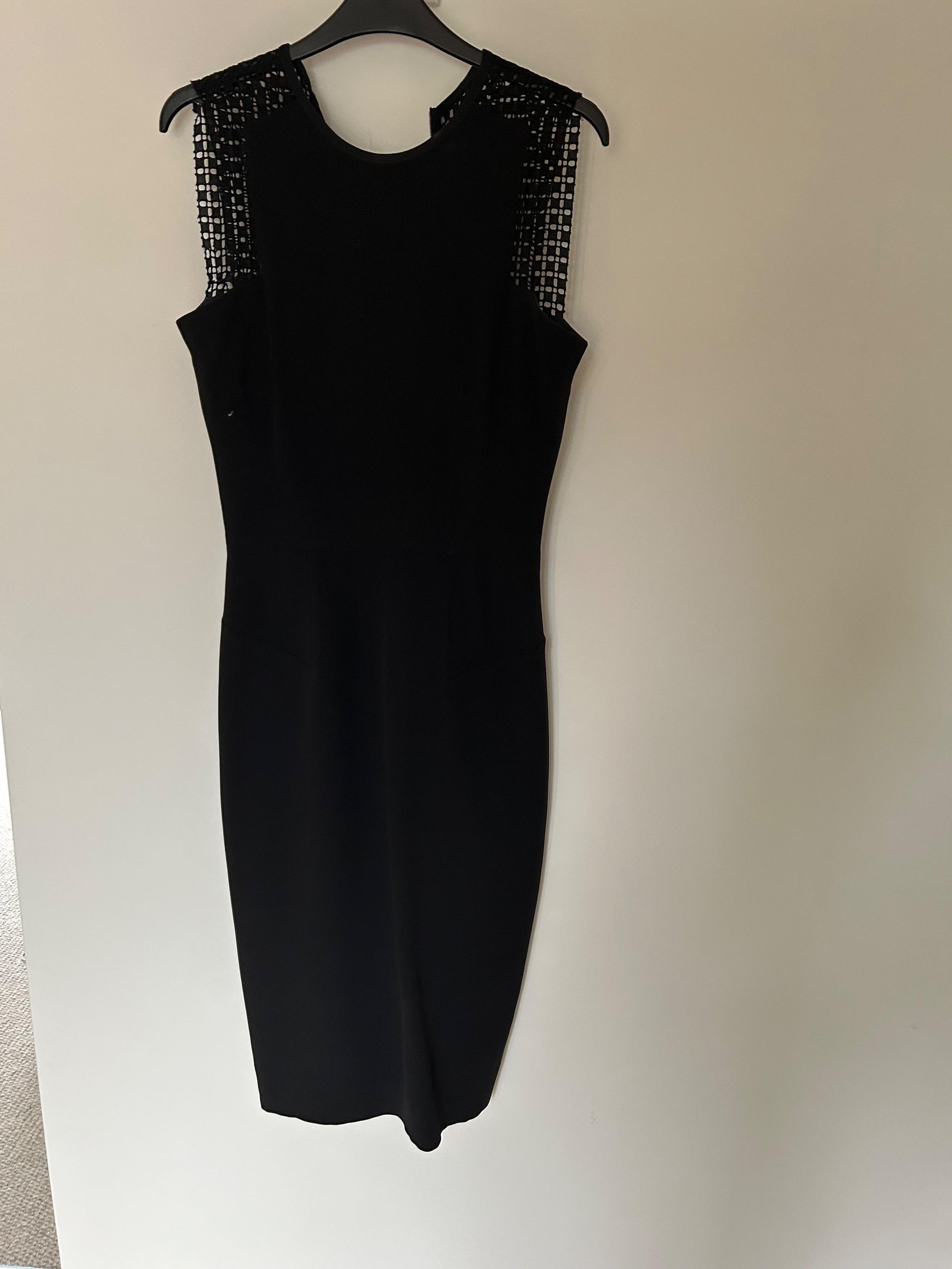 Victoria Beckham Black Lace Insert Midi Dress