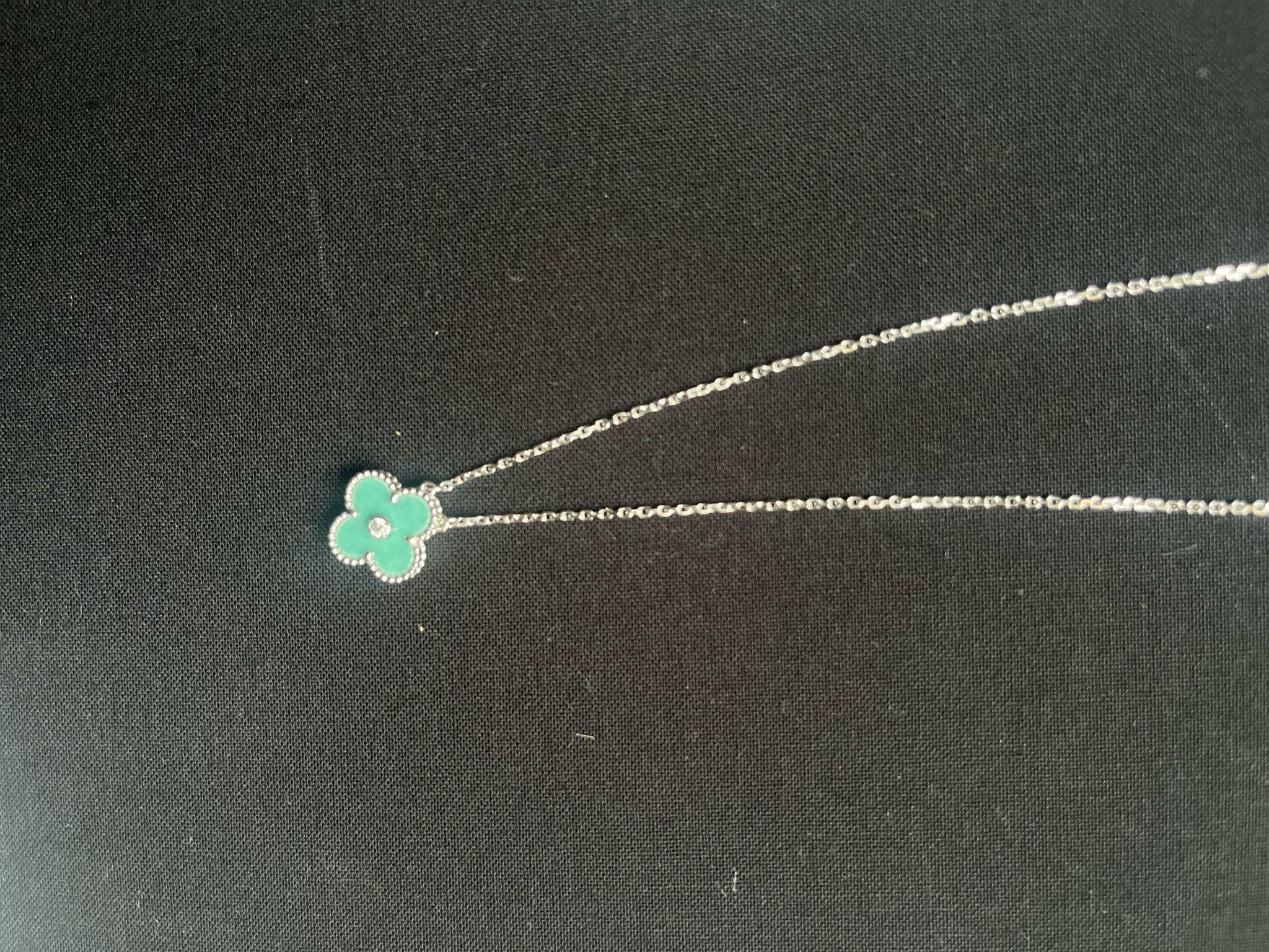 Van Cleef & Arpels White Gold Celadon Green Alhambra 2023 Holiday Pendant