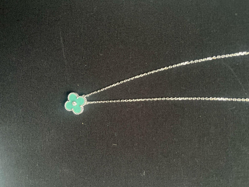 Van Cleef & Arpels White Gold Celadon Green Alhambra 2023 Holiday Pendant
