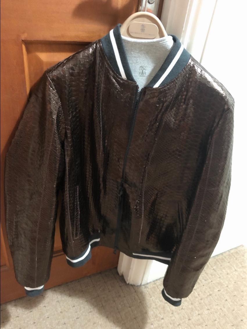 Brunello Cucinelli Metallic Python Bomber Jacket