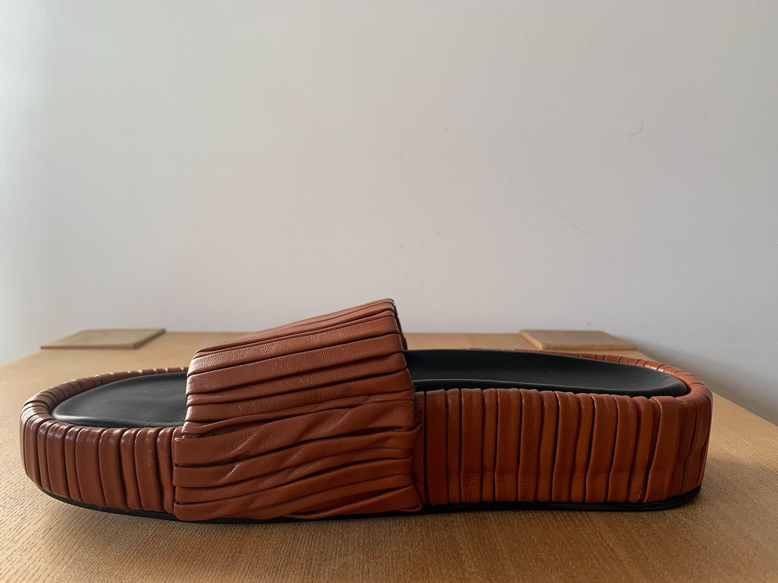 NEOUS Tan Brown Leather Slides