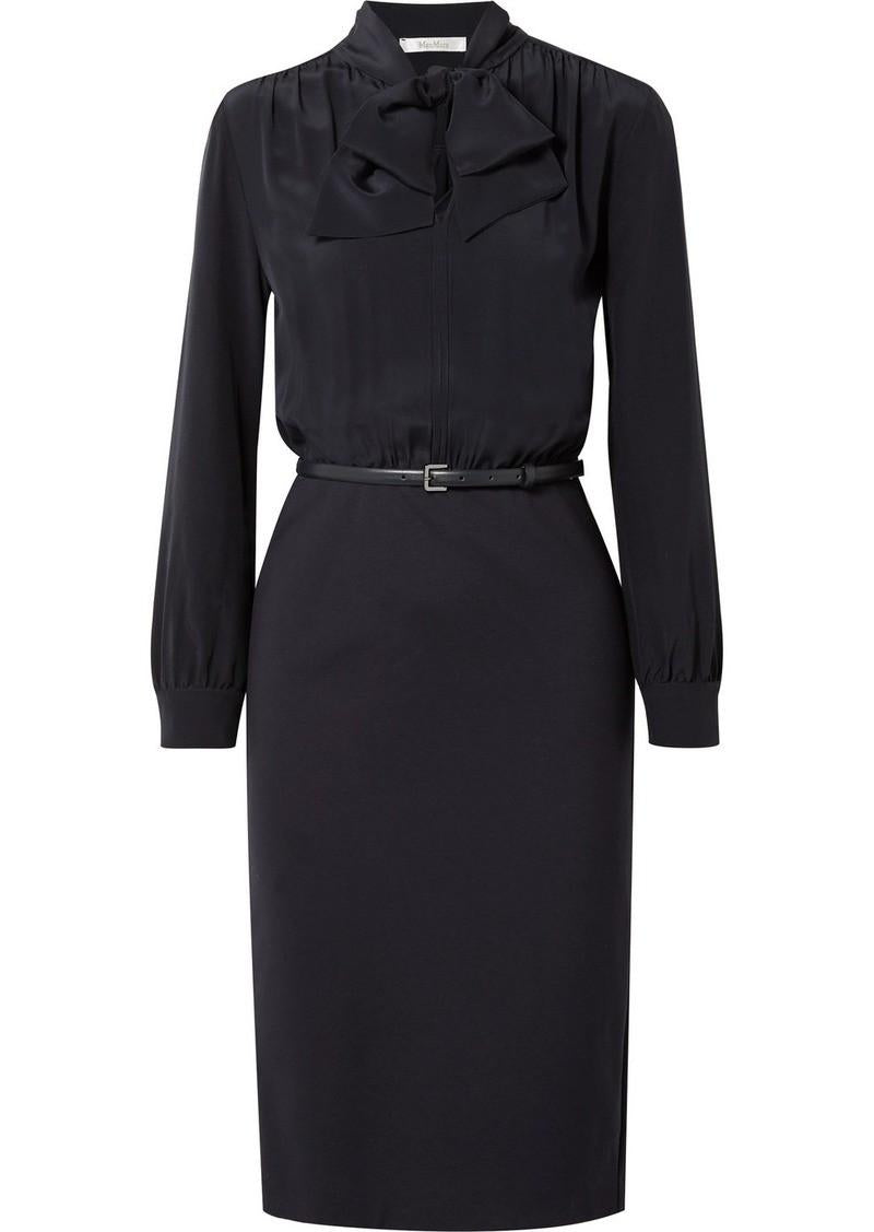 Max Mara Navy Crepe De Chine Pussybow Gelada Midi Dress