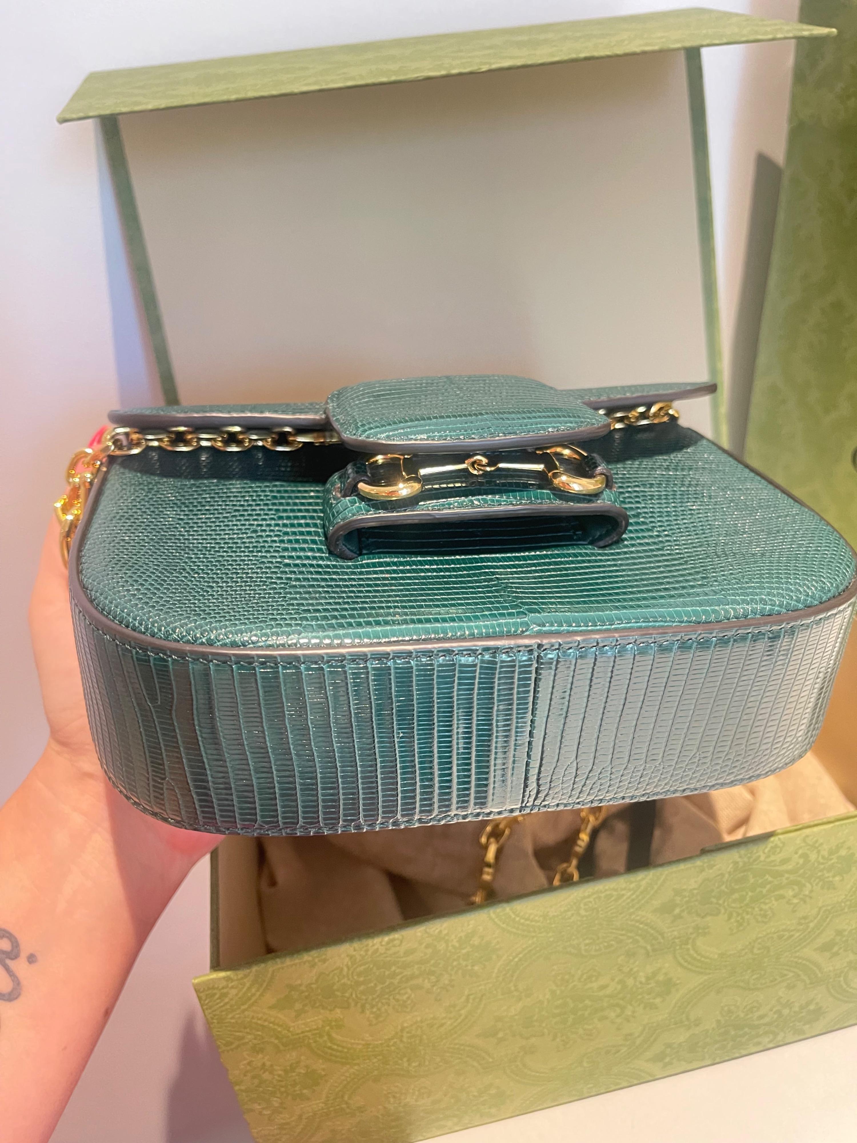 Gucci Emerald Green Horsebit 1955 Lizard Mini Bag