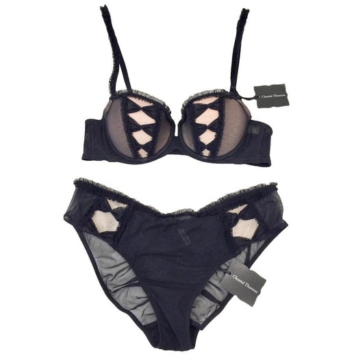 Chantal Thomass Couture Black Bow Pad Bra & Brief Set