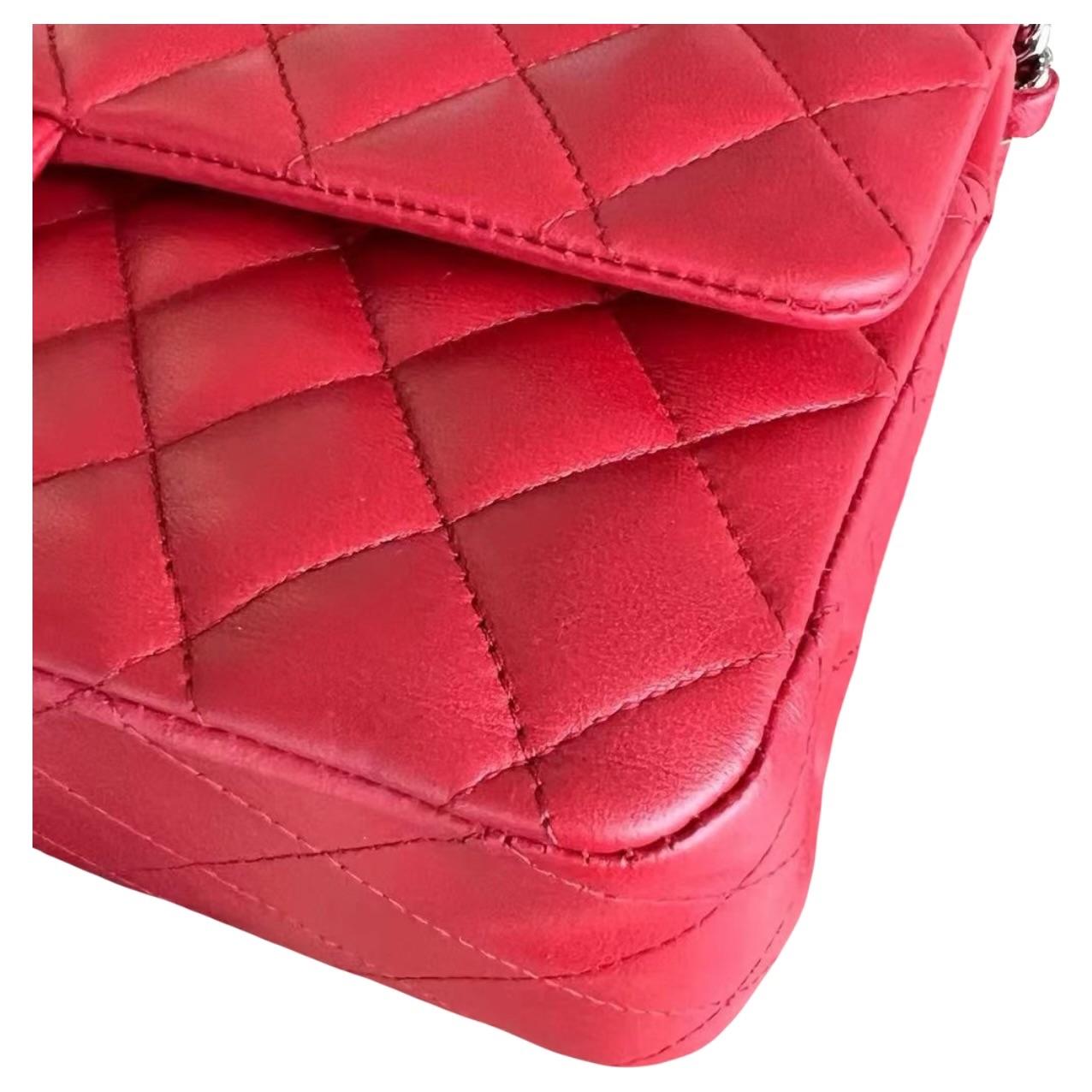 Red Quilted Lambskin Medium Classic Double Flap Bag