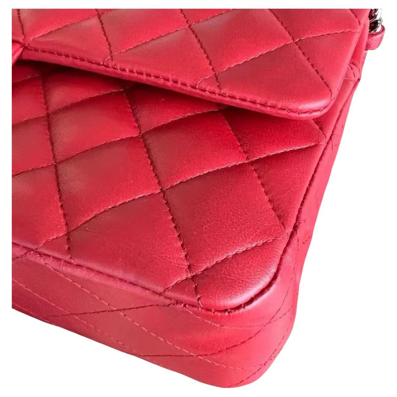Red Quilted Lambskin Medium Classic Double Flap Bag
