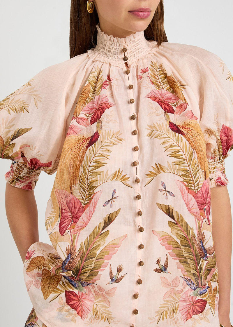 Zimmermann Ascension Billow Floral-Printed Ramie Blouse