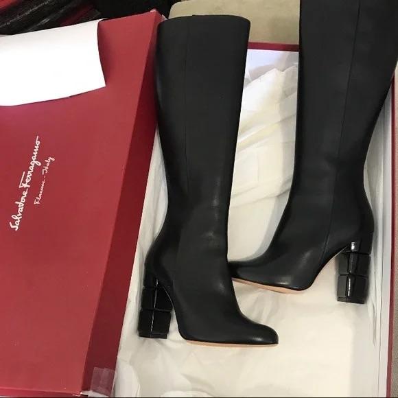 Black Leather Knee Boots