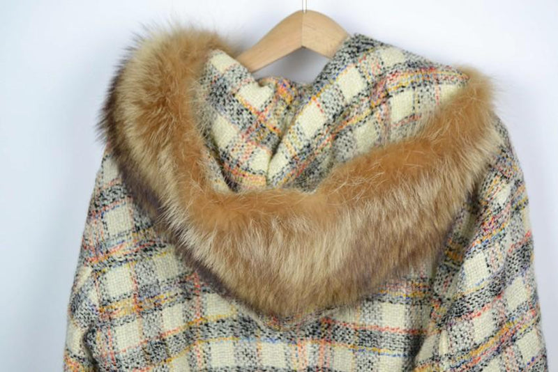 Krizia Wool Blend Fur Trim Check Jacket