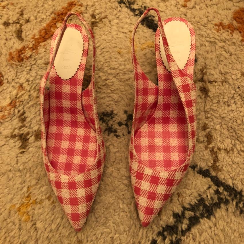 Christian Louboutin Kate Gingham Pointed Toe 55mm Slingback Pump