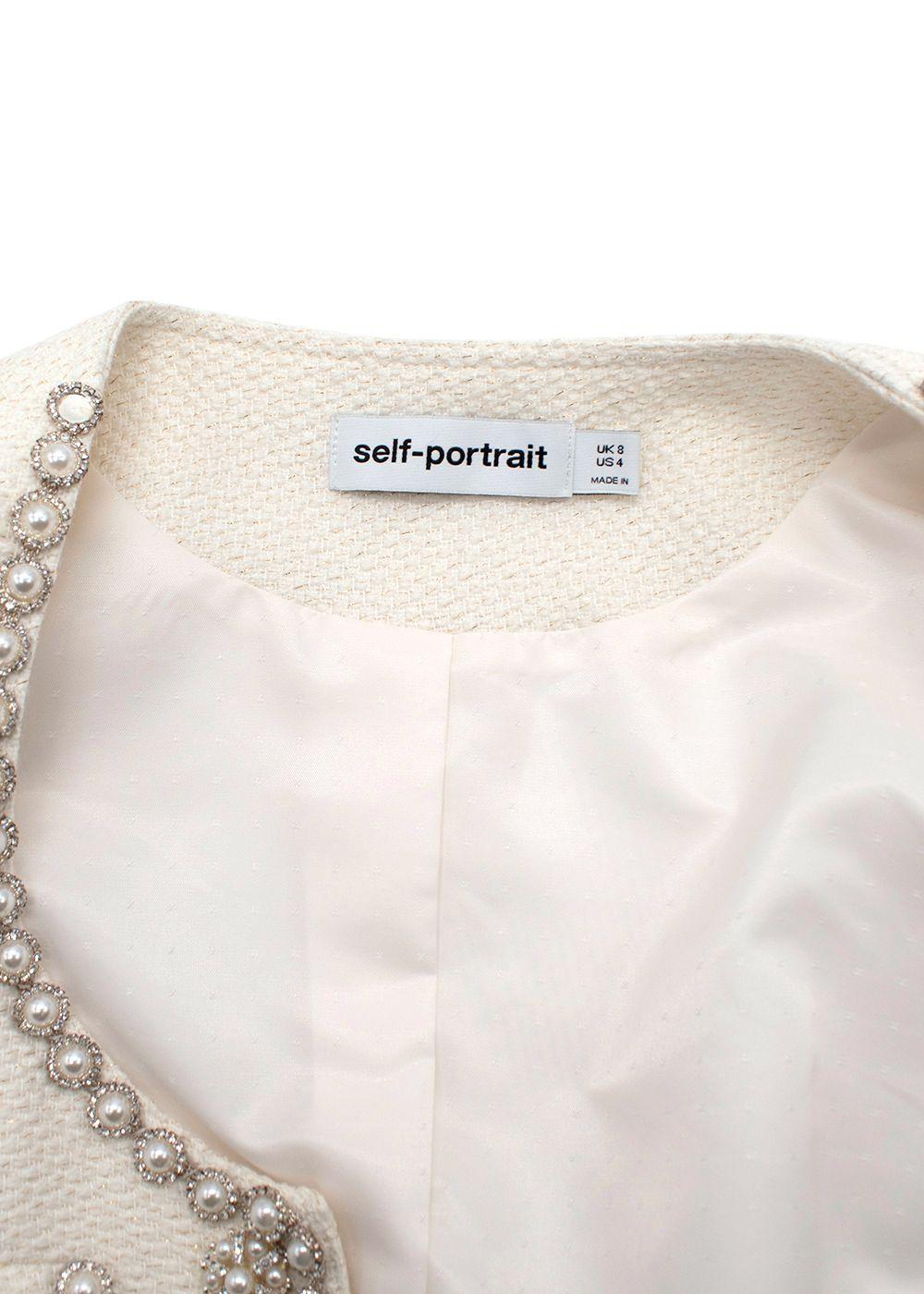 Self Portrait Cream Tweed Faux Pearl Embellished Mini Dress