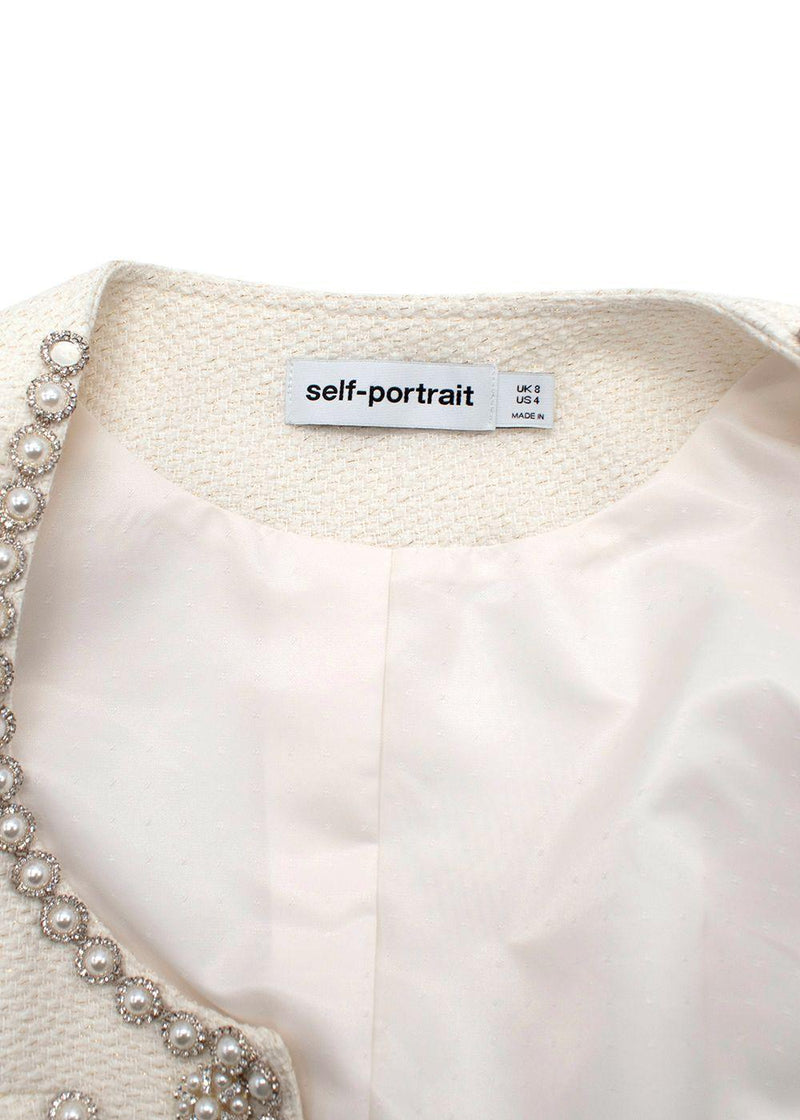 Self Portrait Cream Tweed Faux Pearl Embellished Mini Dress