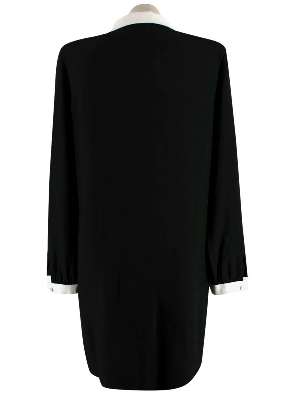Saint Laurent Black Peter Pan Collar Mini Dress with Neck Tie Detail