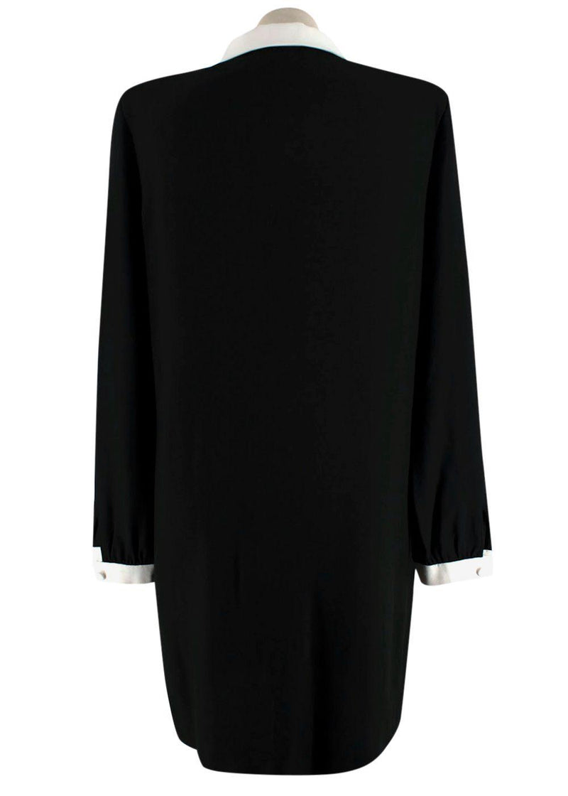 Saint Laurent Black Peter Pan Collar Mini Dress with Neck Tie Detail