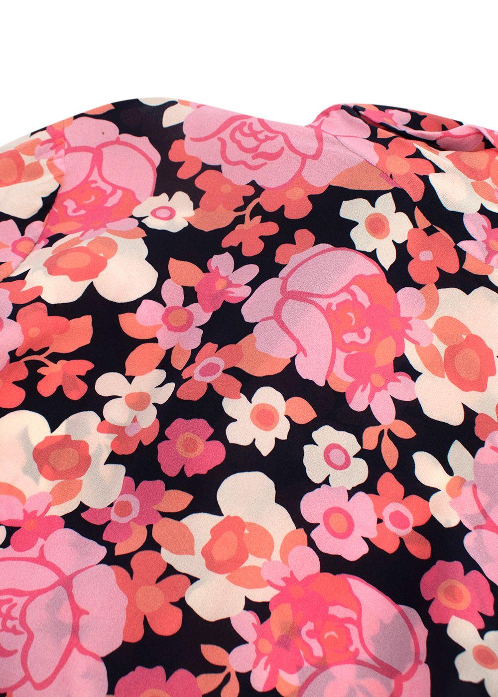 Prada Pink Floral High Neck Silk Blouse