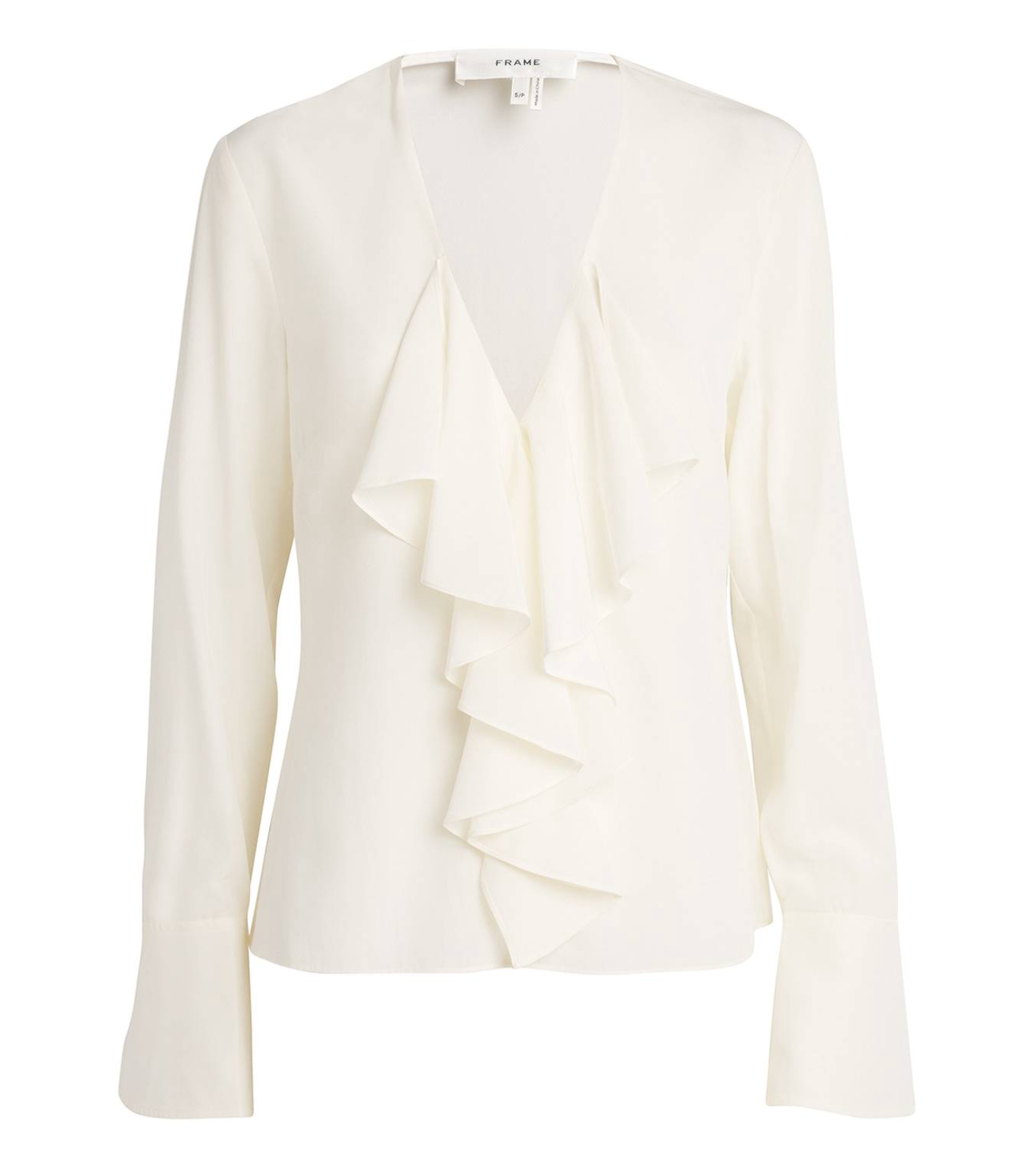 Frame Silk Ruffle-Neck Blouse