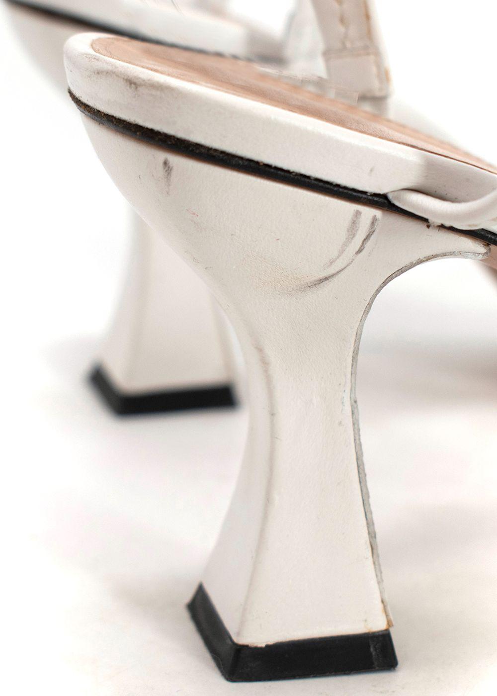 JW Anderson White Crystal Embellished Square Toe Leather Mules