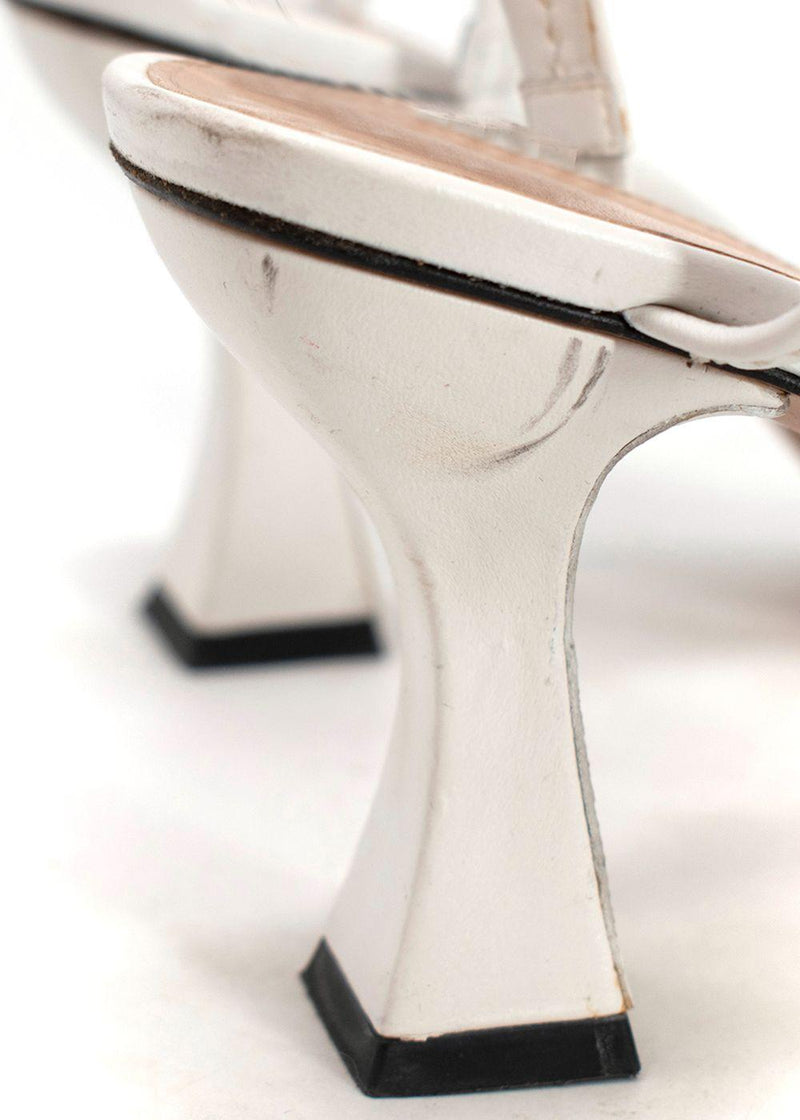 JW Anderson White Crystal Embellished Square Toe Leather Mules