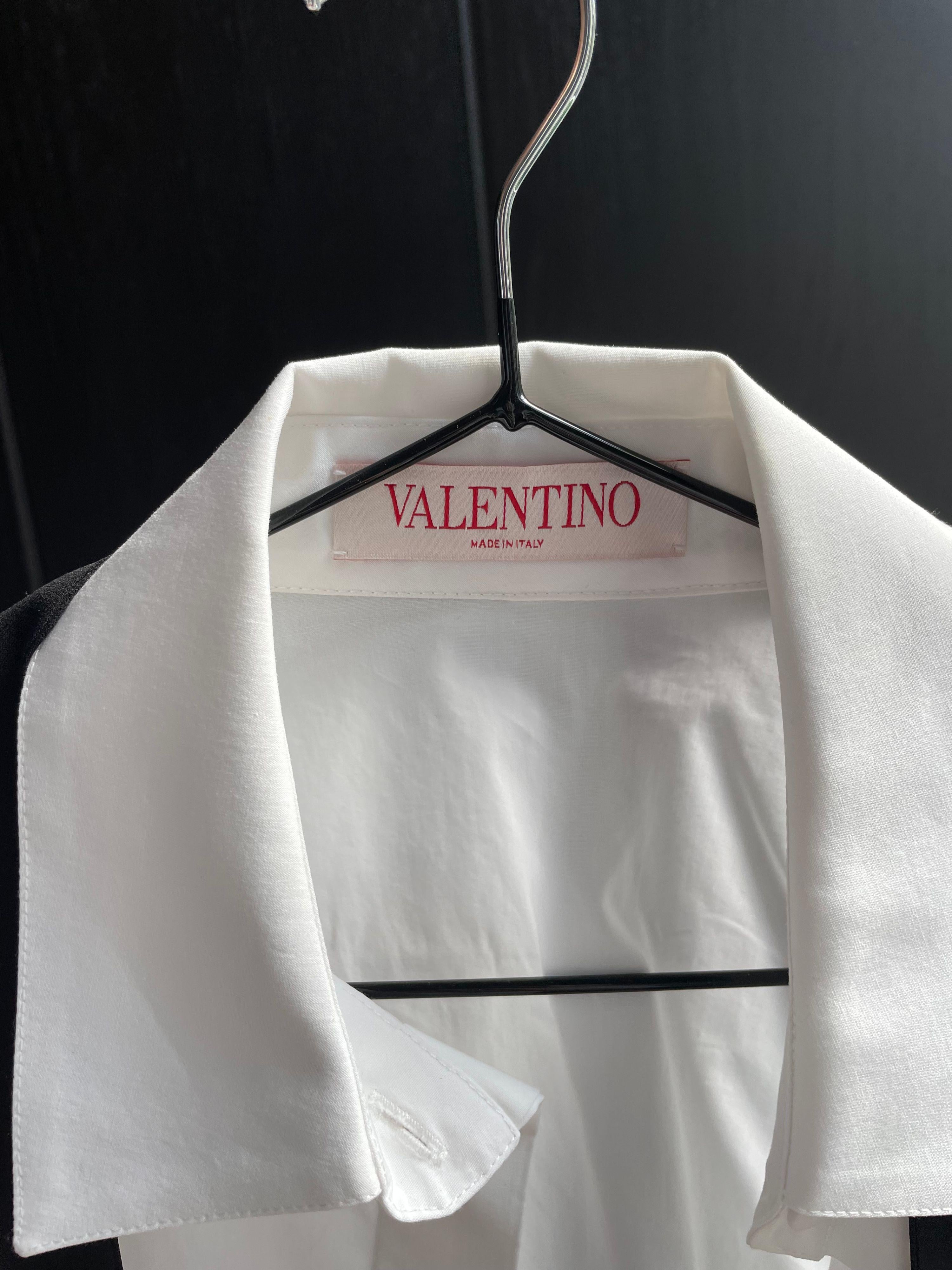 Valentino White Cropped Blouse with Velvet Bow Detail