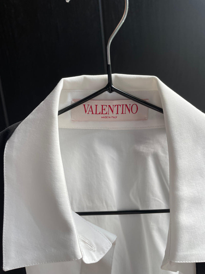 Valentino White Cropped Blouse with Velvet Bow Detail