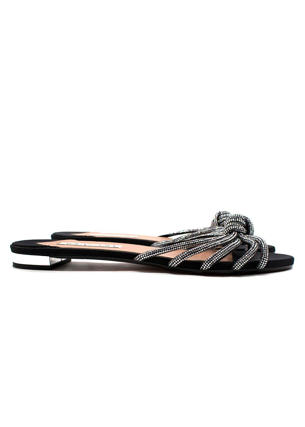 Aquazzura Black Crystal Flat Slides