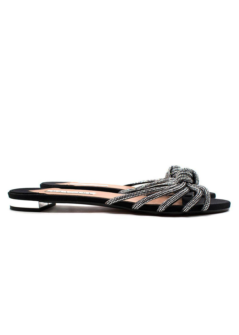 Aquazzura Black Crystal Flat Slides