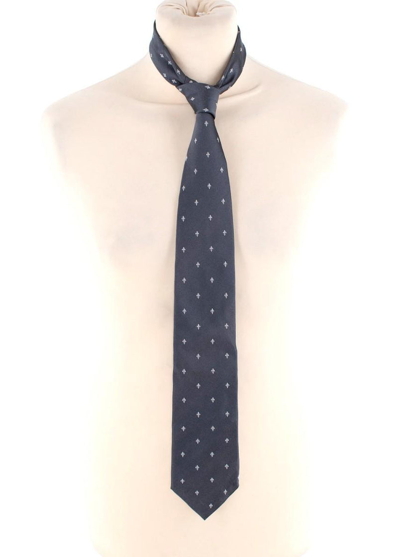 Luciano Firenze Steel Grey Fleur de Lis Silk Twill Tie