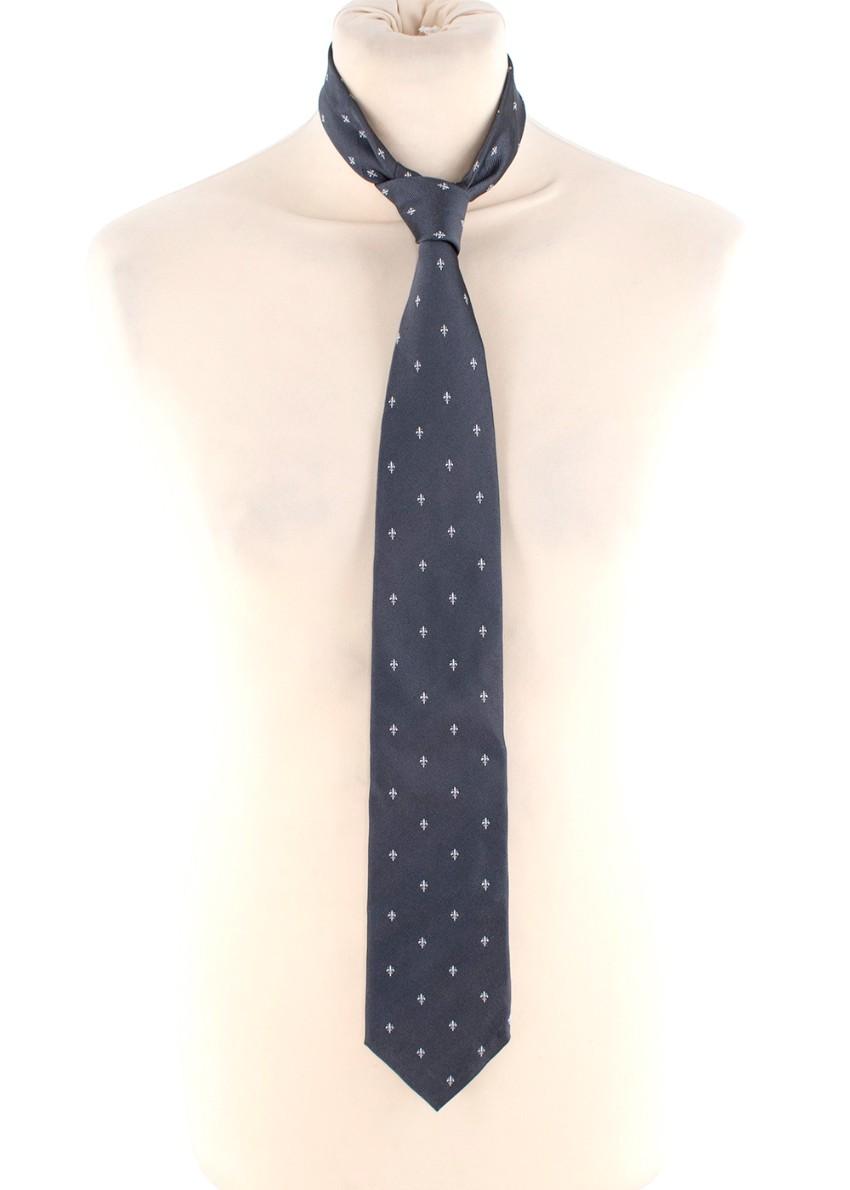 Luciano Firenze Steel Grey Fleur de Lis Silk Twill Tie