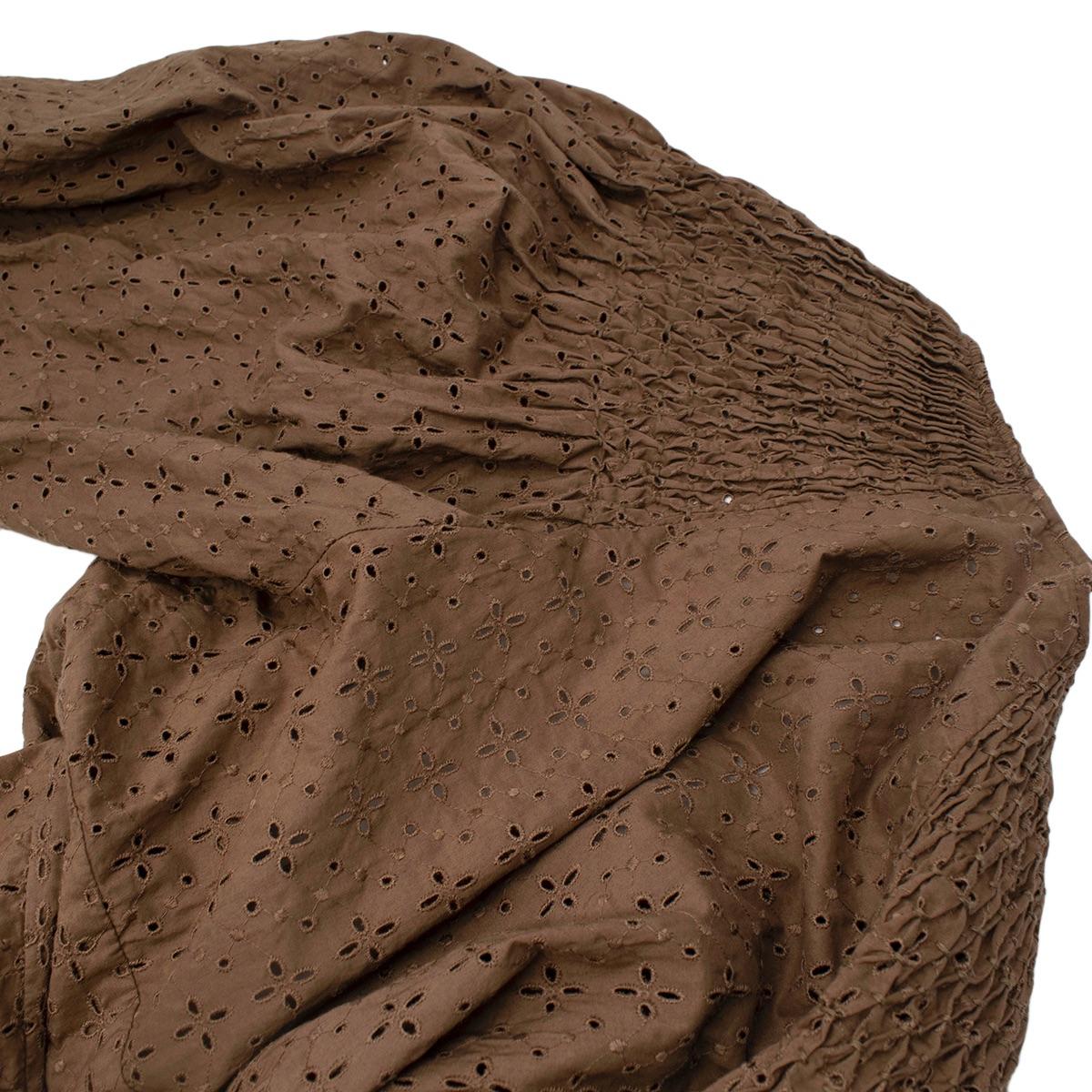 Brown Cotton Broderie Anglaise Wrap Dress